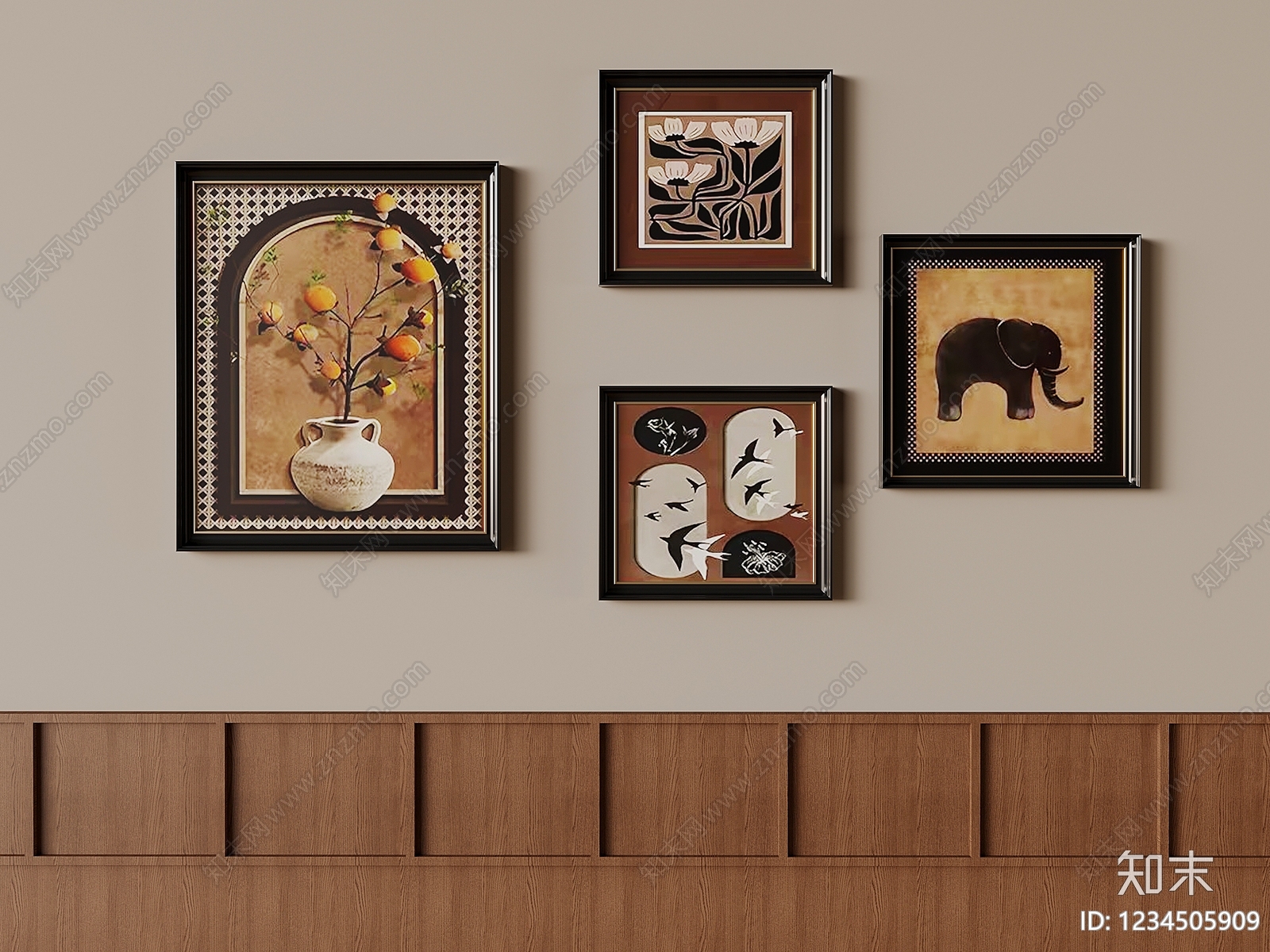 中古风挂画组合SU模型下载【ID:1234505909】