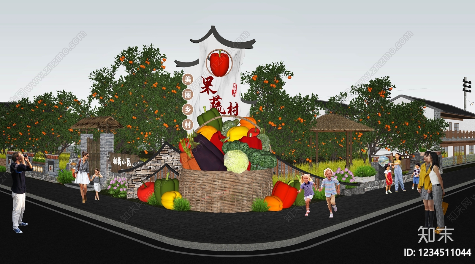 新中式景观文旅美陈SU模型下载【ID:1234511044】