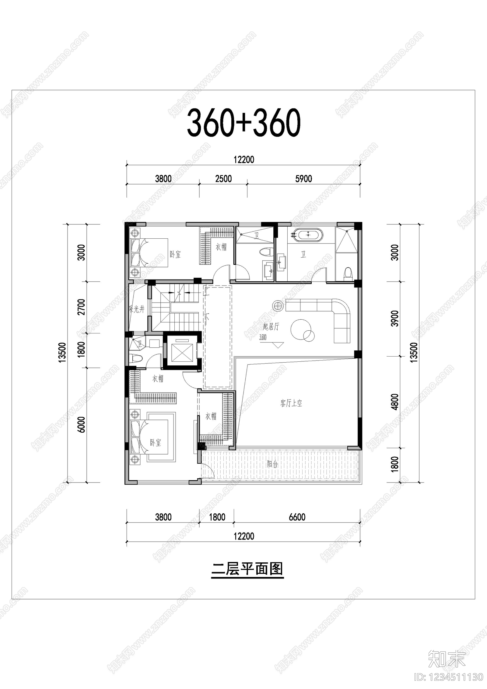 别墅建筑cad施工图下载【ID:1234511130】