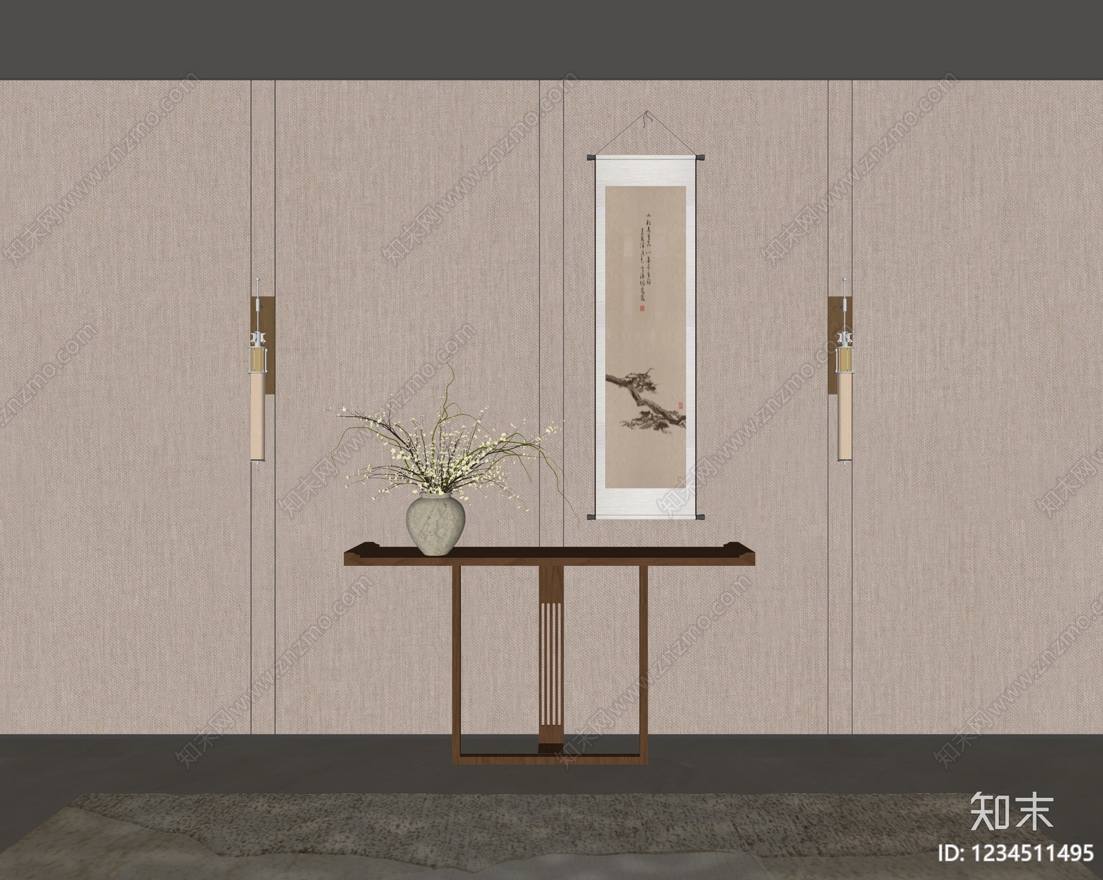 新中式条案SU模型下载【ID:1234511495】