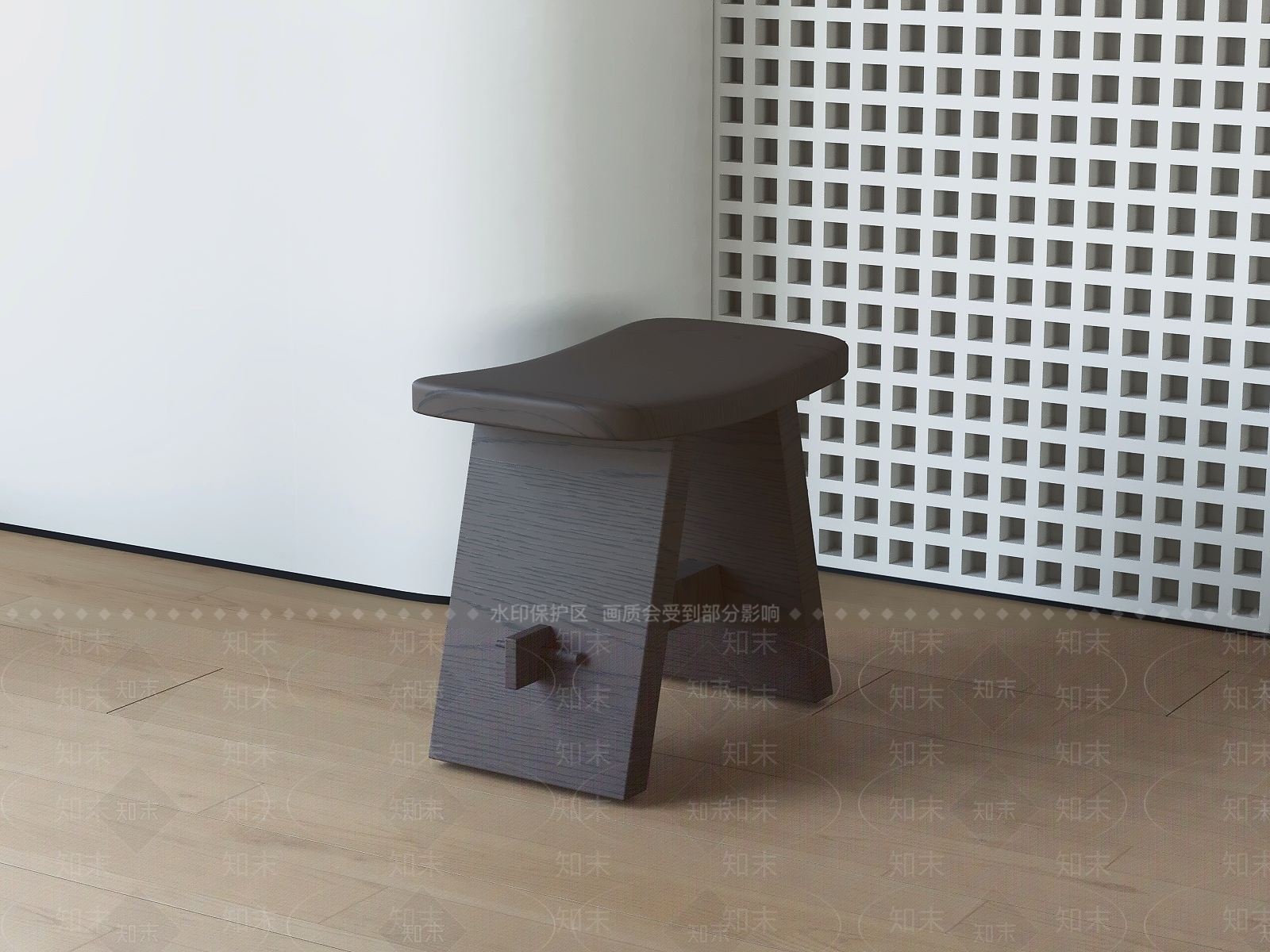 日式凳子3D模型渲染效果图