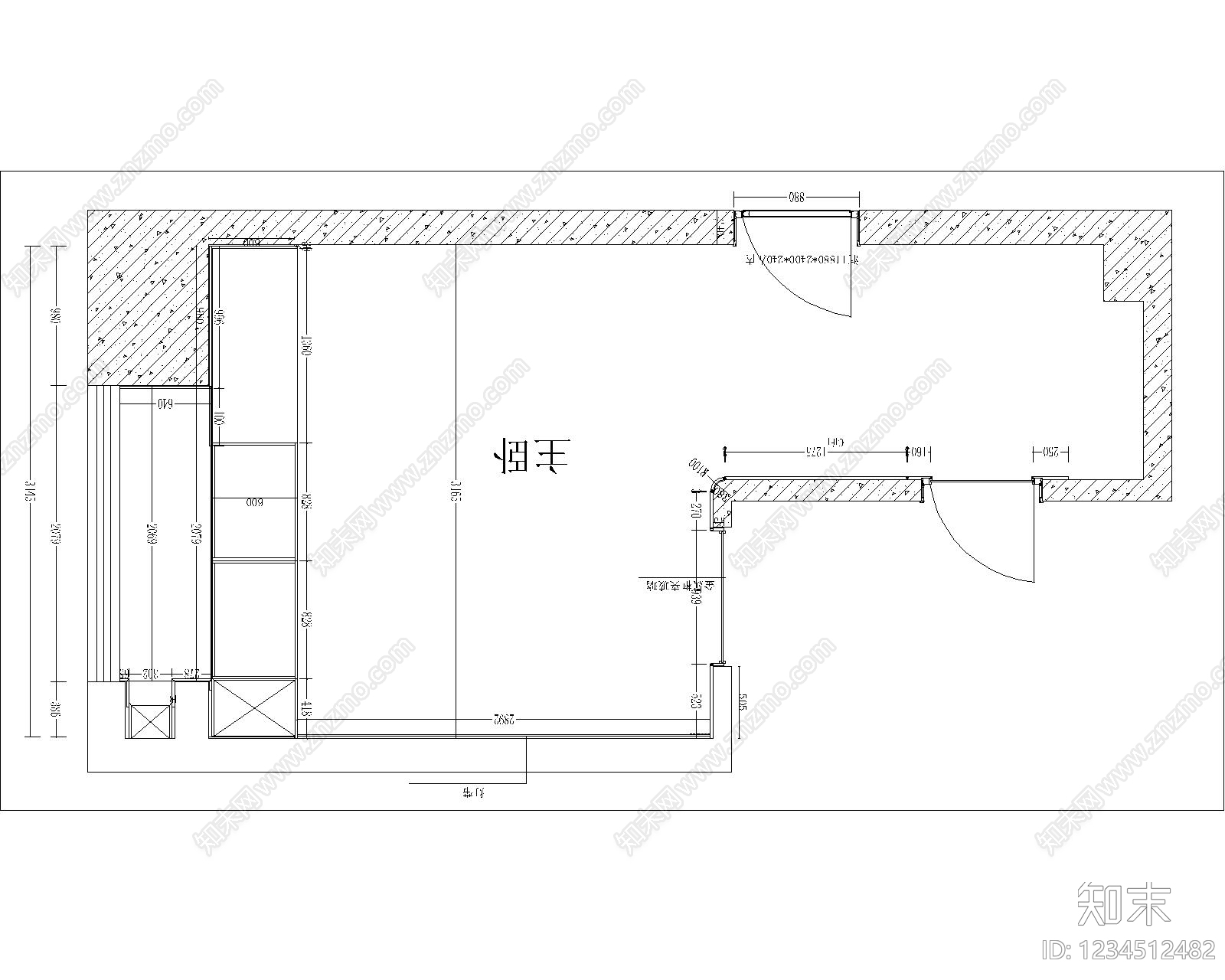 卧室cad施工图下载【ID:1234512482】