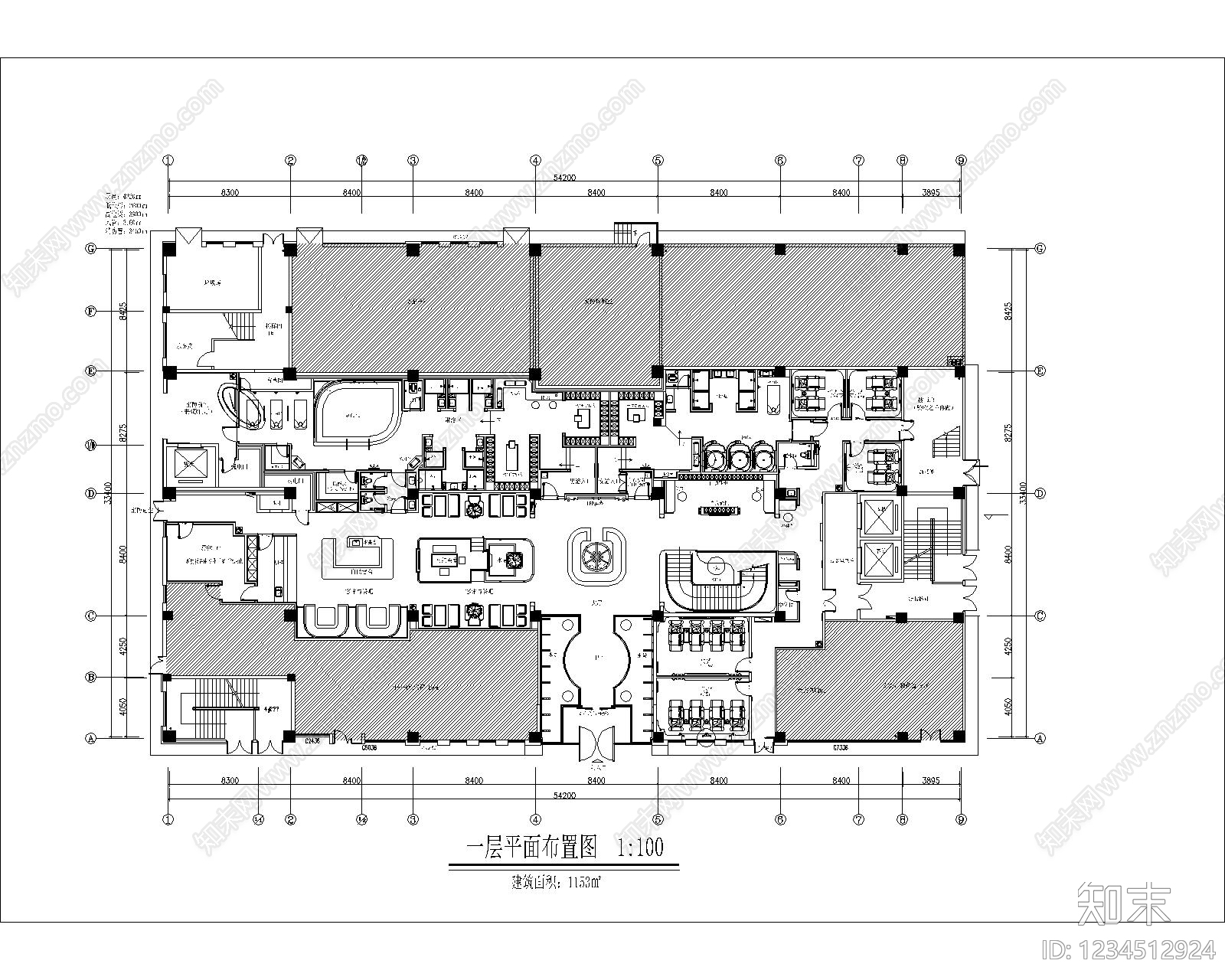 会所cad施工图下载【ID:1234512924】