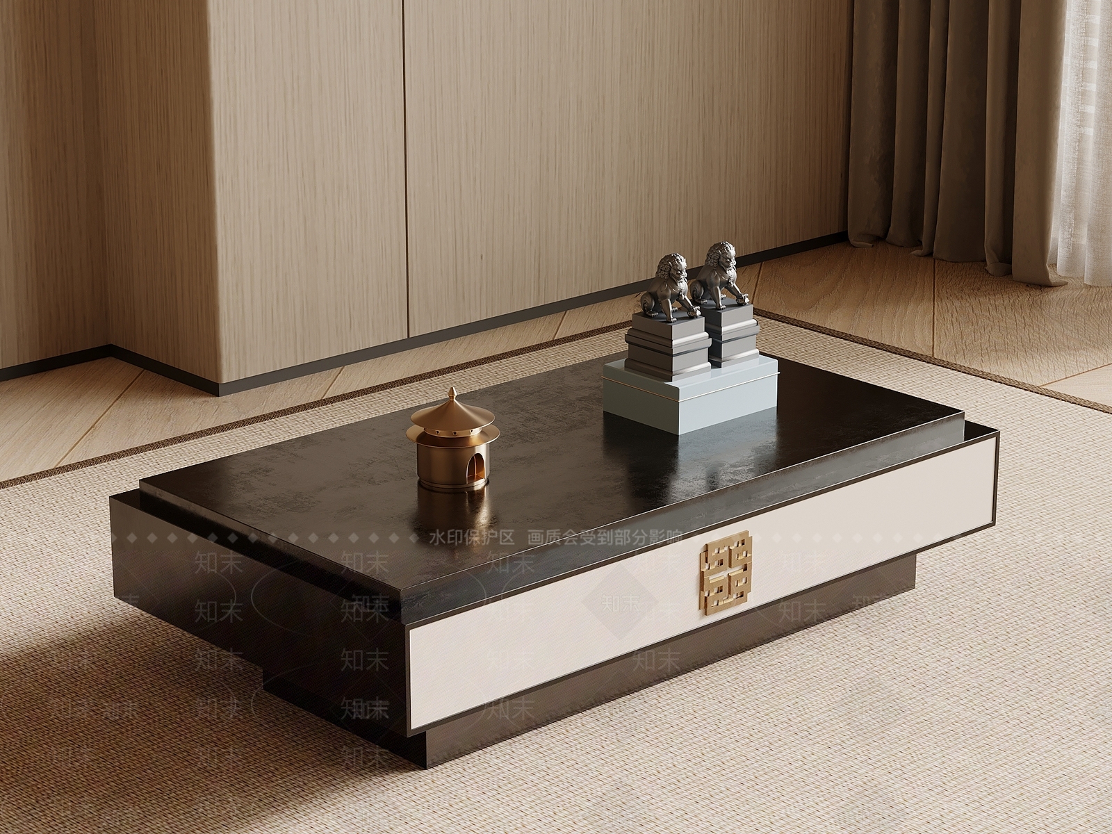 新中式茶几3D模型渲染效果图