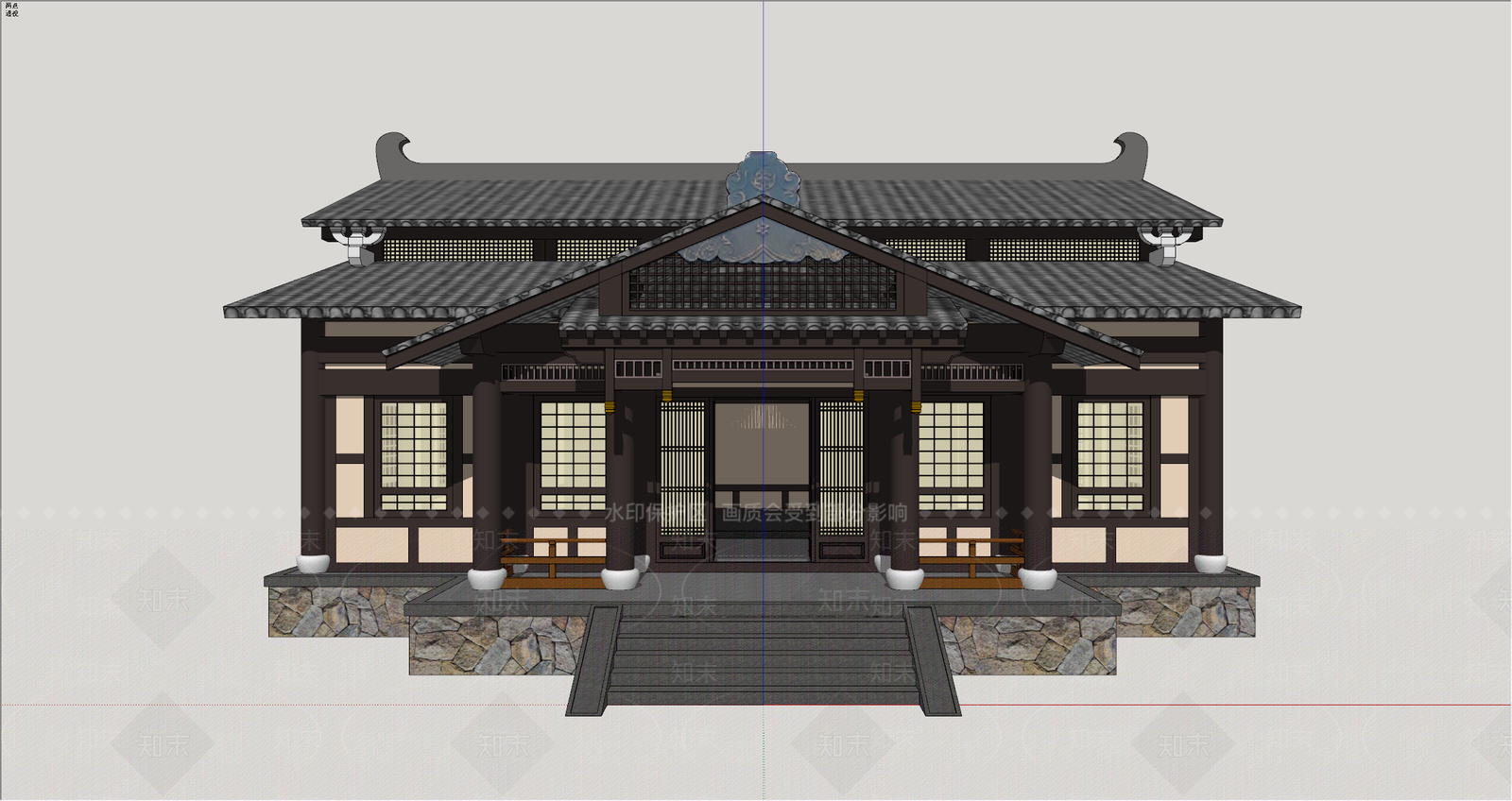 中式古建古建筑SU模型下载【ID:1234514188】