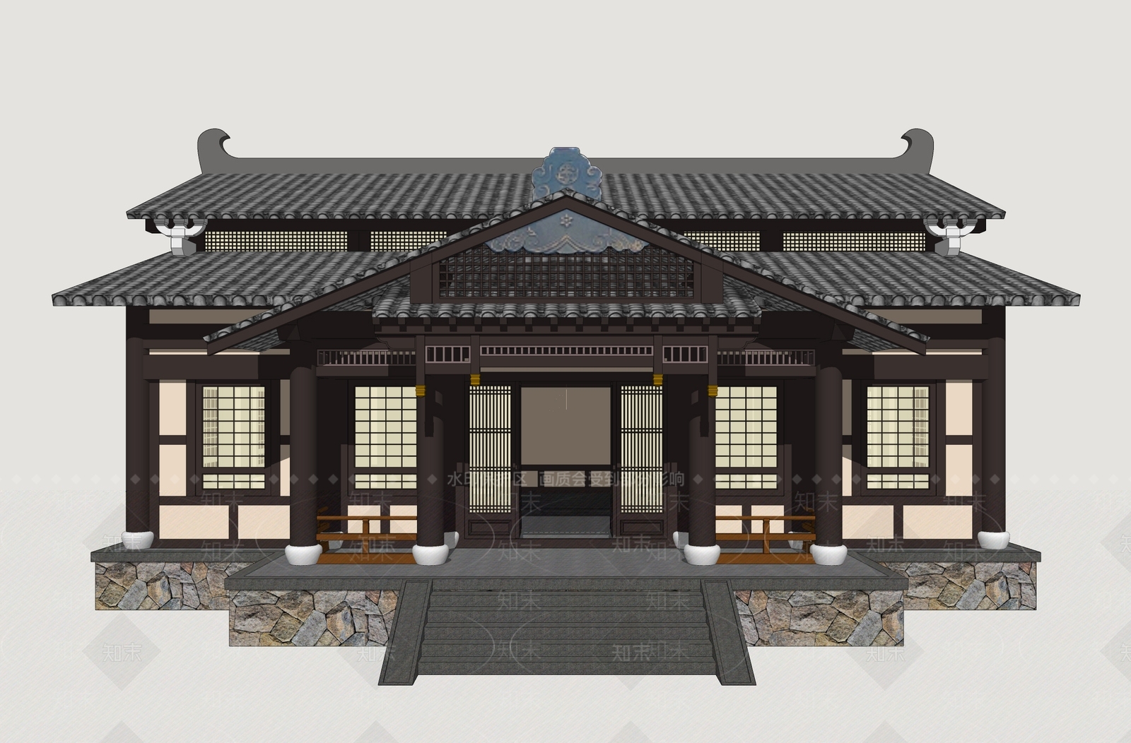 中式古建古建筑SU模型下载【ID:1234514188】