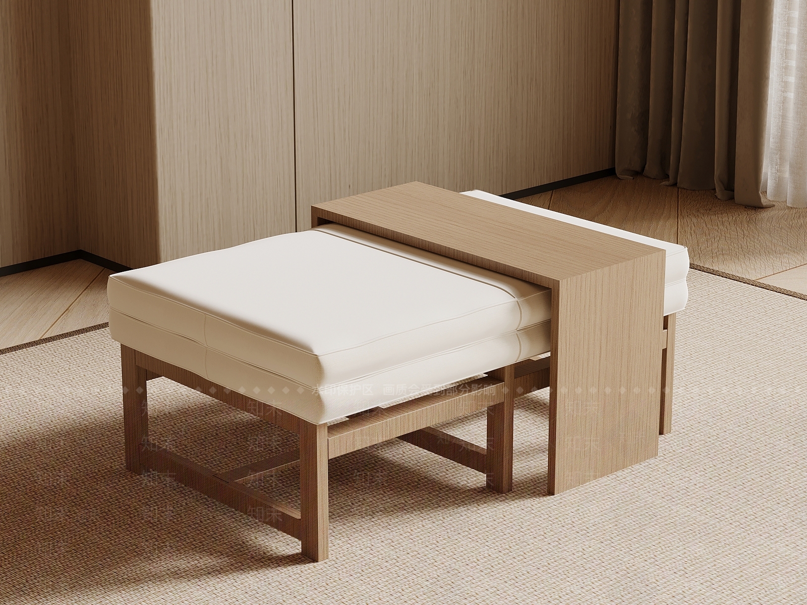 原木风床尾凳SU模型下载【ID:1234514352】