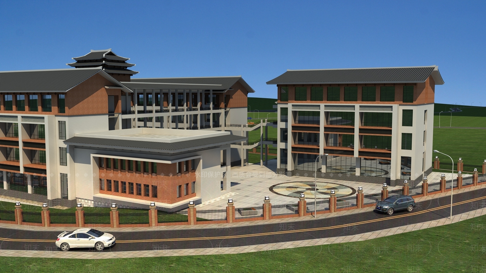 新中式学校外观3D模型下载【ID:1234514948】
