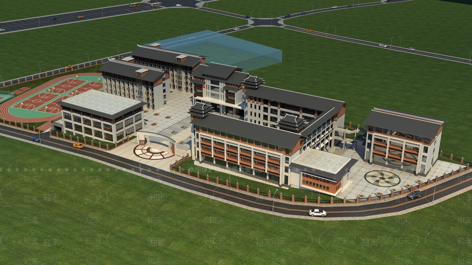 新中式学校外观3D模型下载【ID:1234515008】