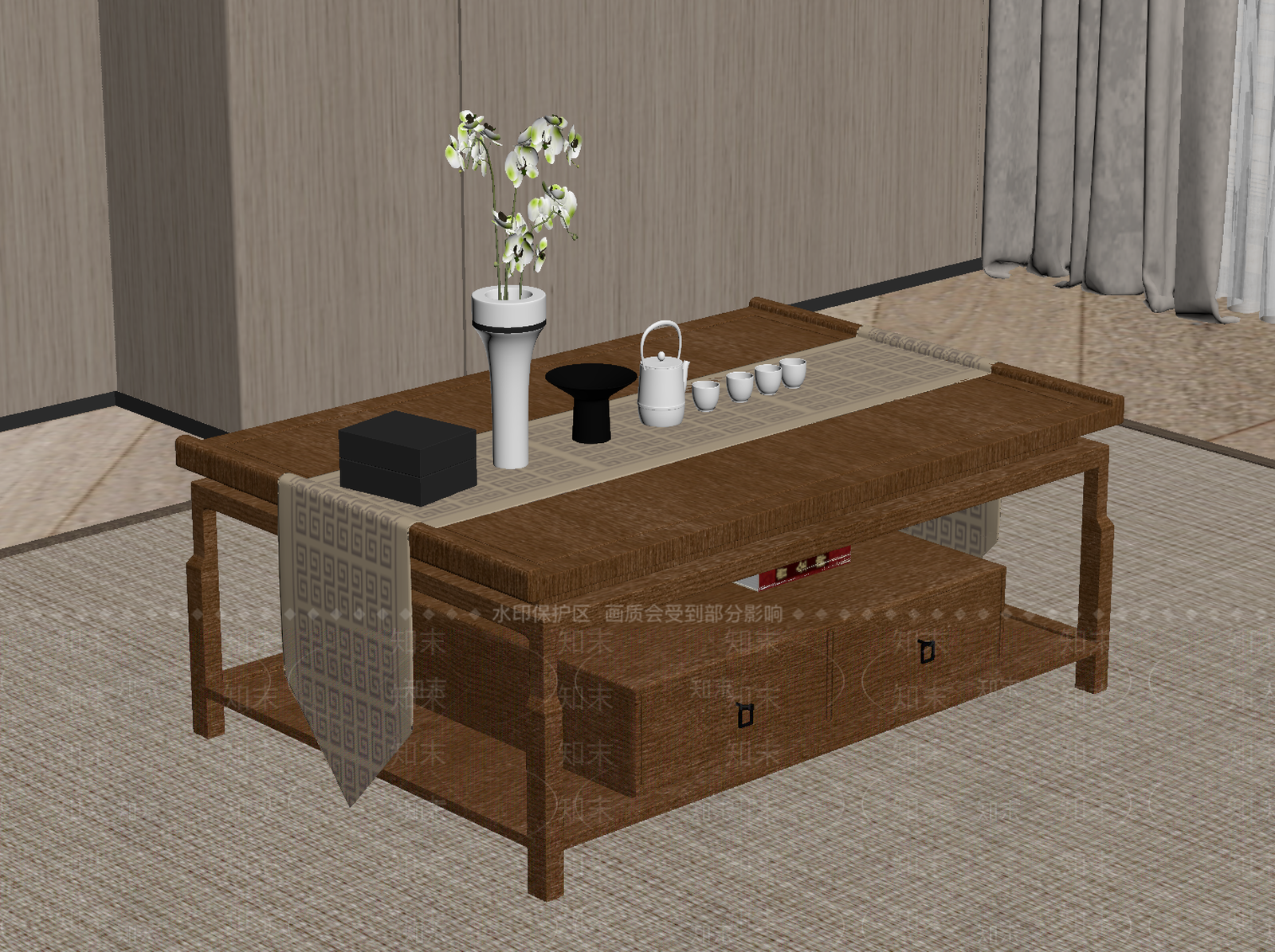 新中式茶几SU模型下载【ID:1234515126】