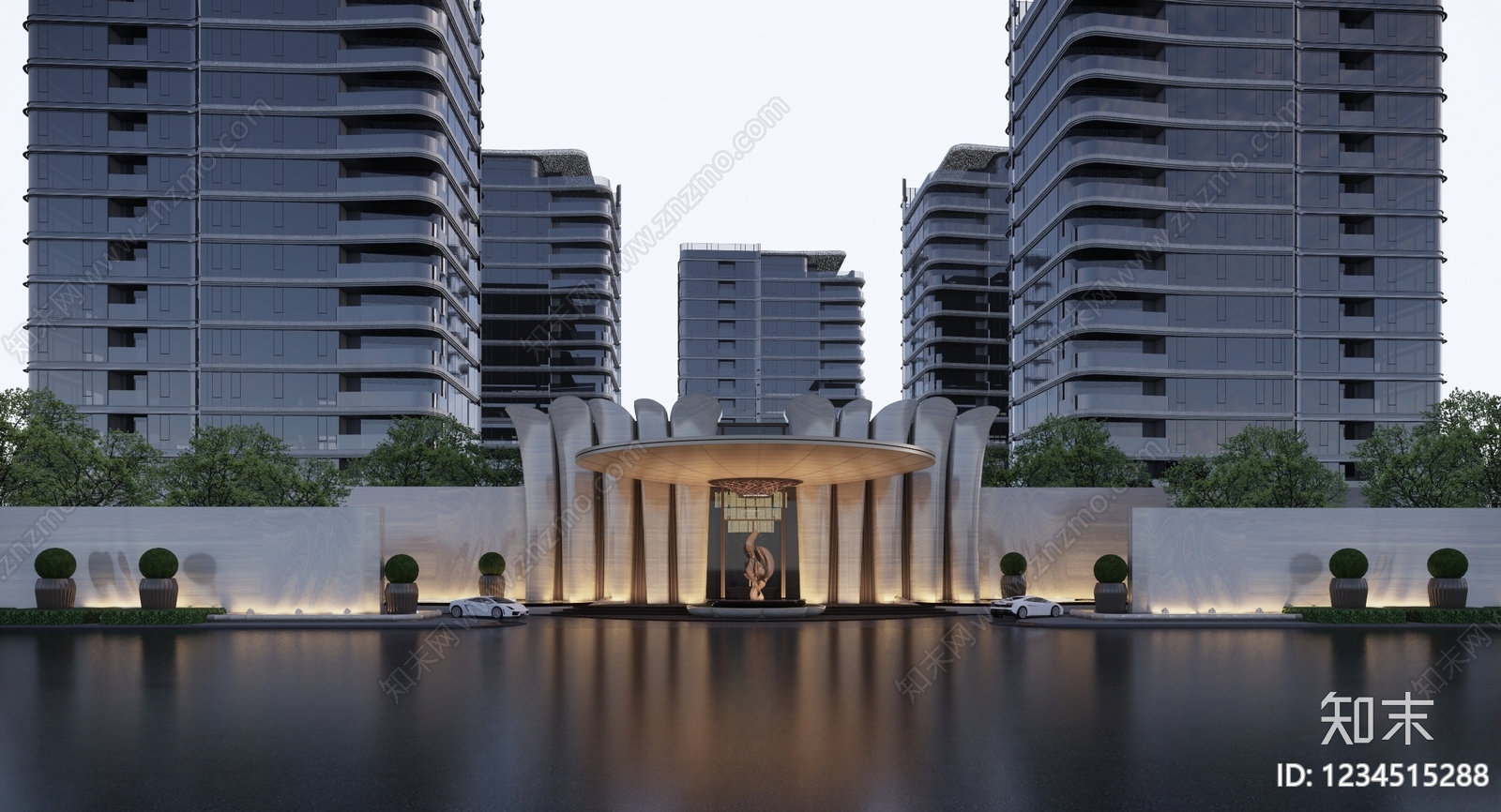 现代主义商业综合体景观SU模型下载【ID:1234515288】