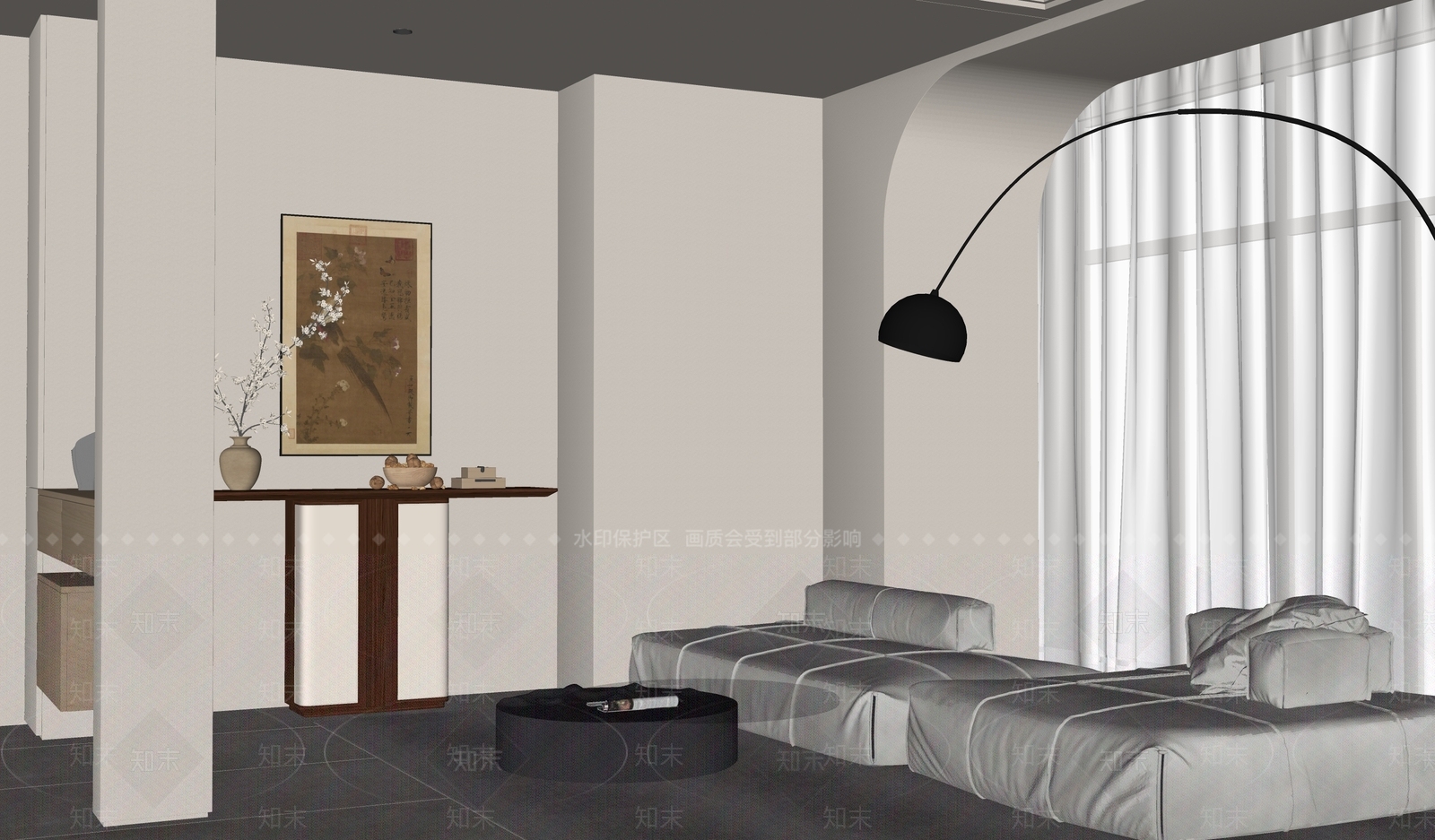新中式家居客厅SU模型下载【ID:1234516465】