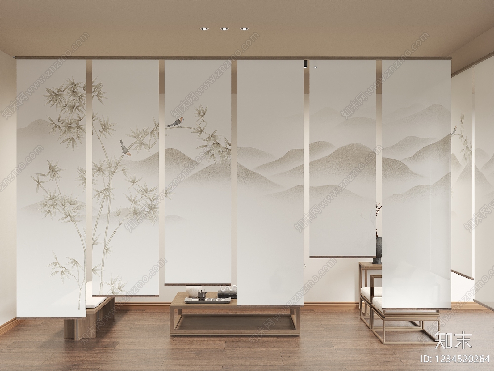 新中式茶室SU模型下载【ID:1234520264】