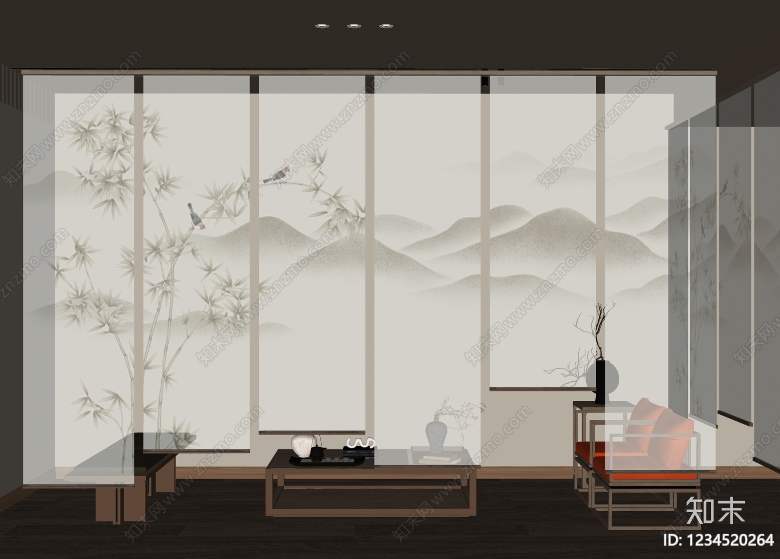 新中式茶室SU模型下载【ID:1234520264】
