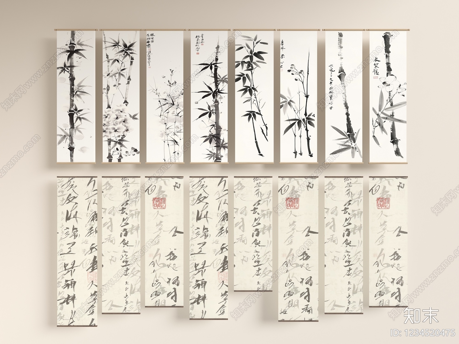 新中式挂画组合SU模型草图