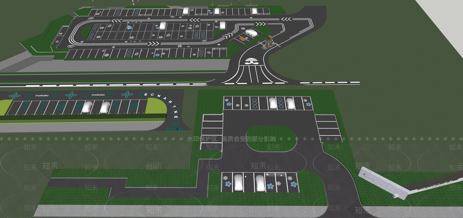 现代主义停车空间SU模型下载【ID:1234527865】
