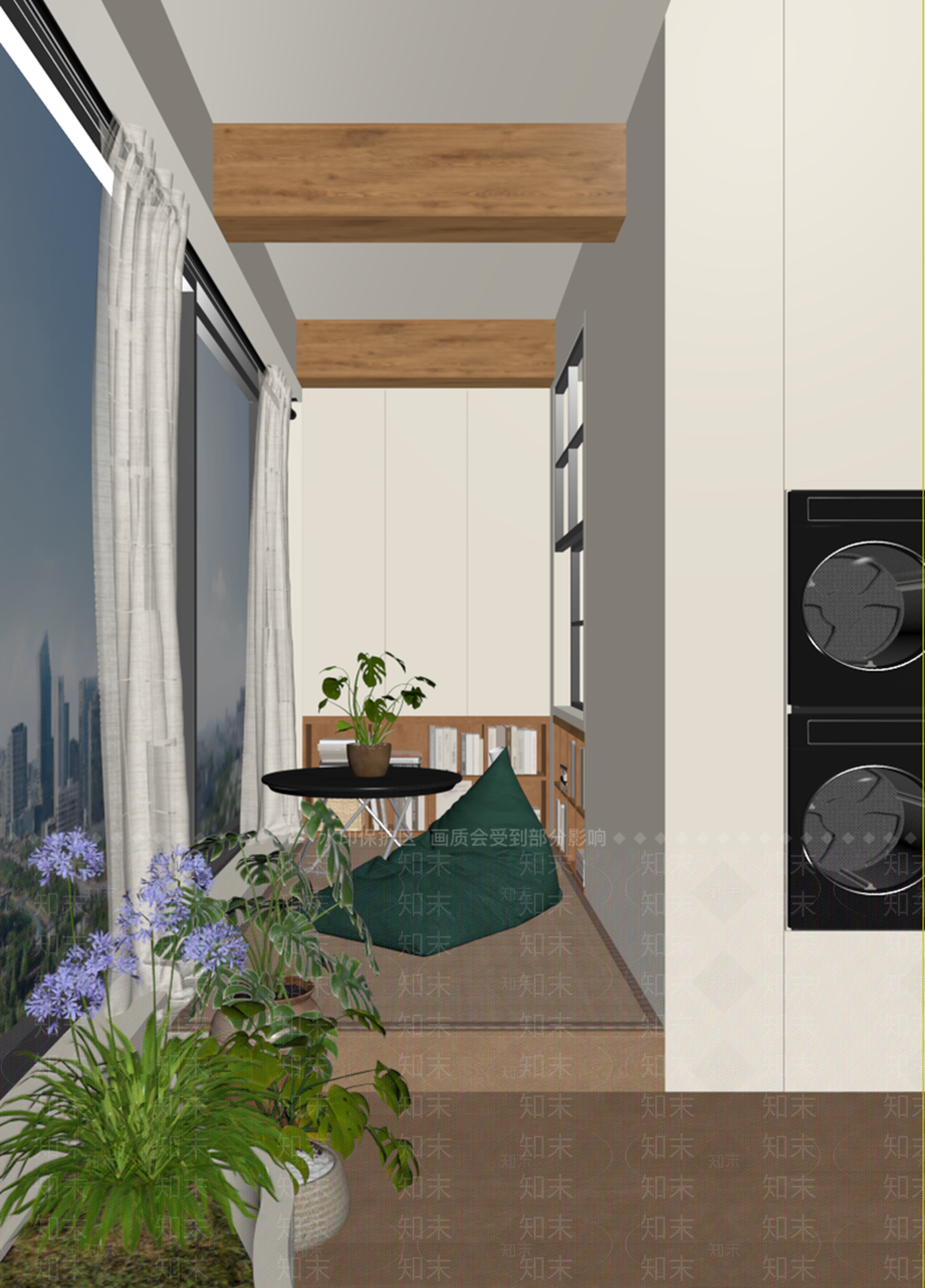 原木风阳台书房SU模型下载【ID:1234529732】