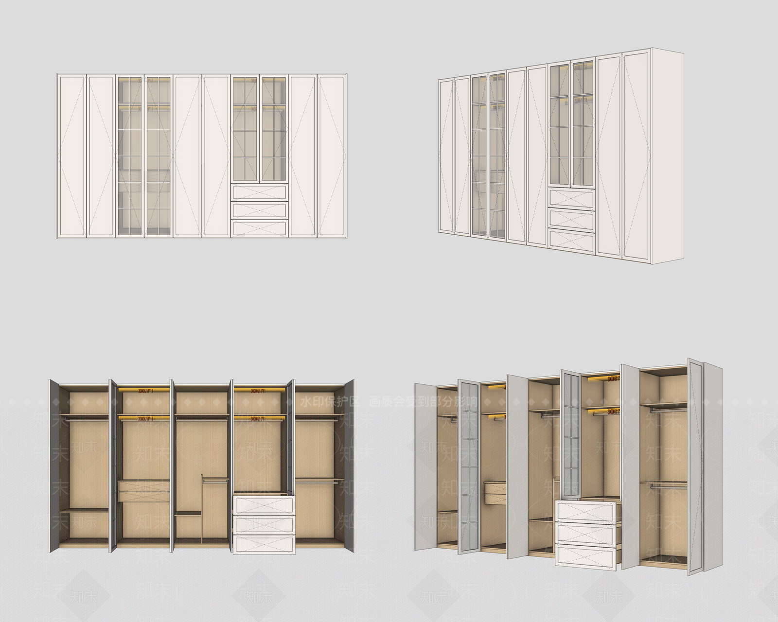 法式衣柜3D模型渲染效果图