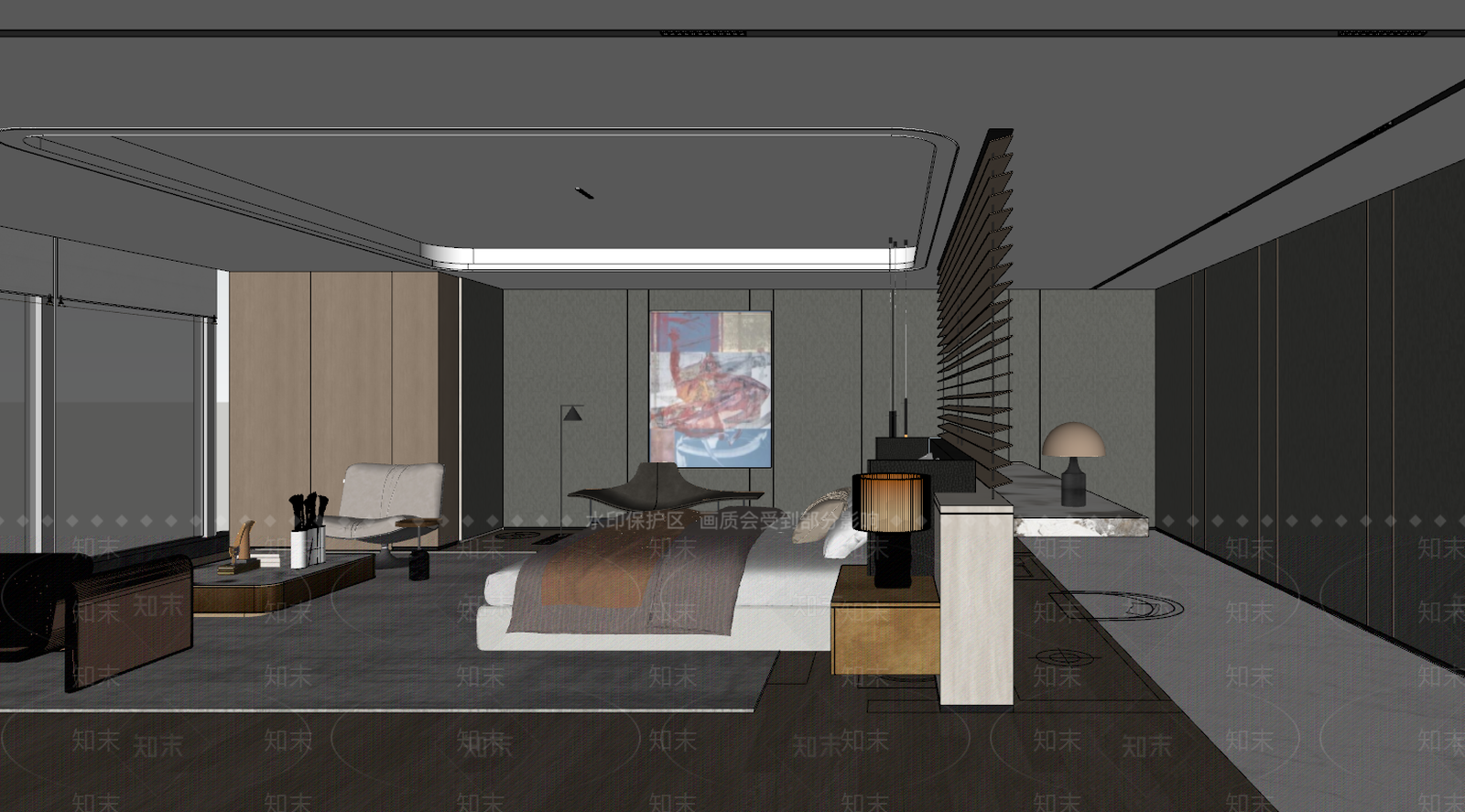 意式极简套房卧室SU模型下载【ID:1234535865】