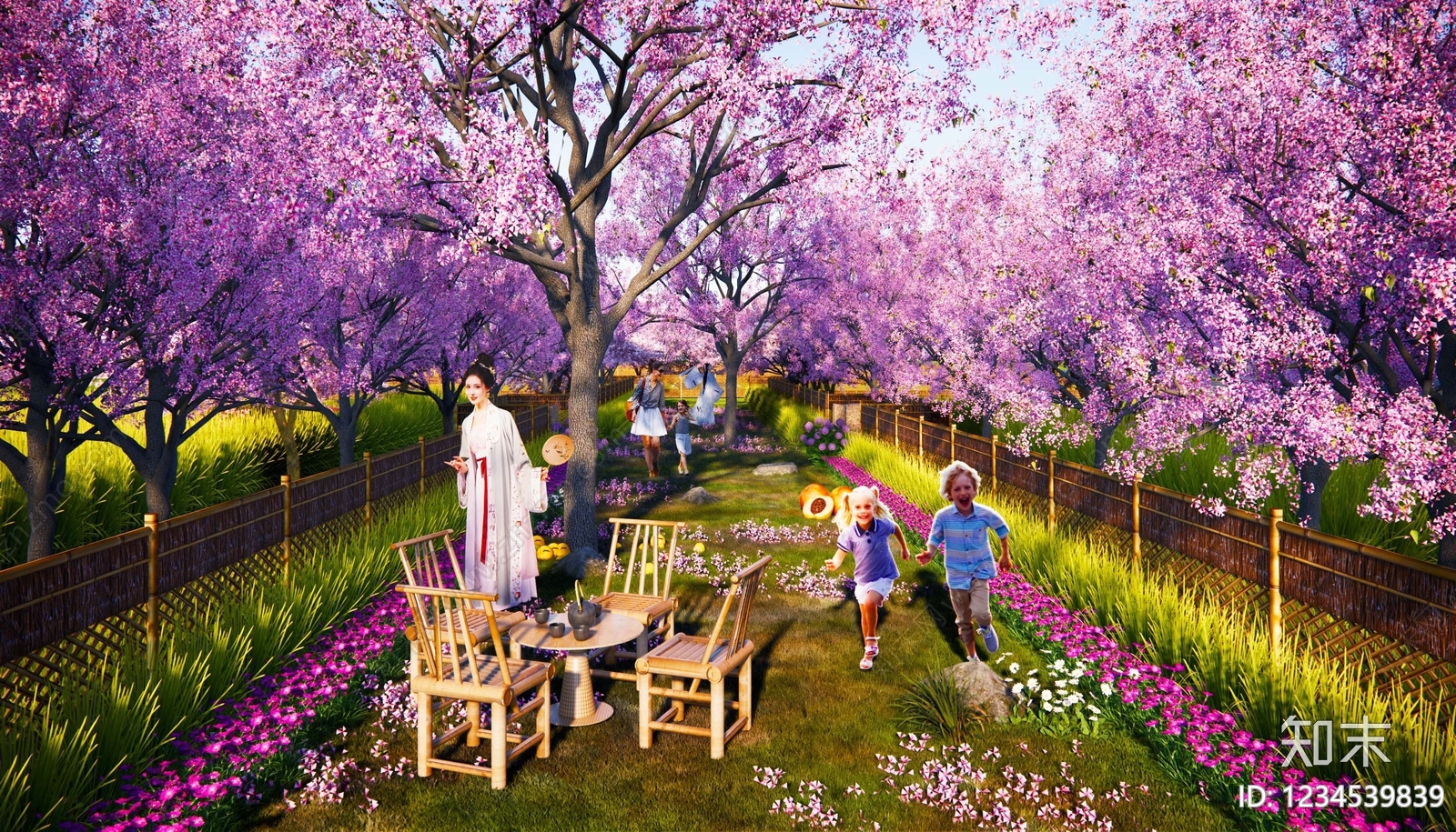新中式景观休憩花园SU模型下载【ID:1234539839】