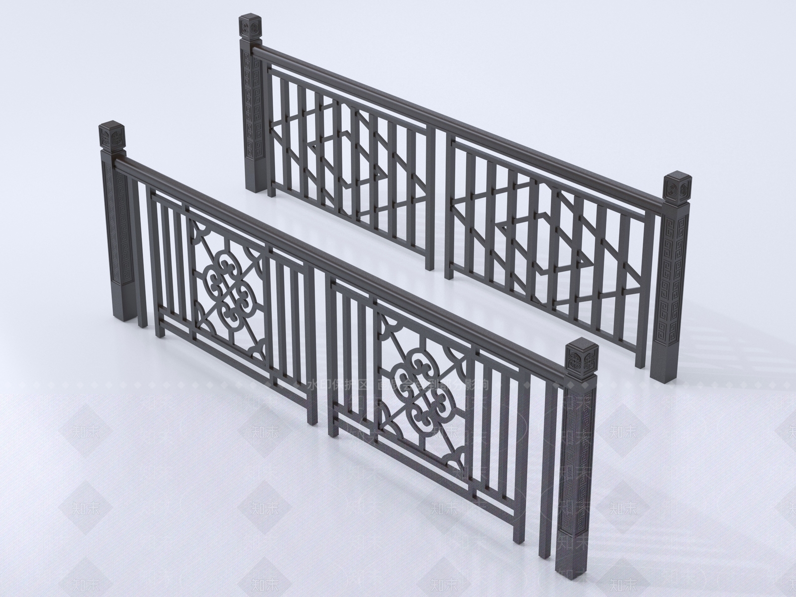 新中式栏杆3D模型渲染效果图