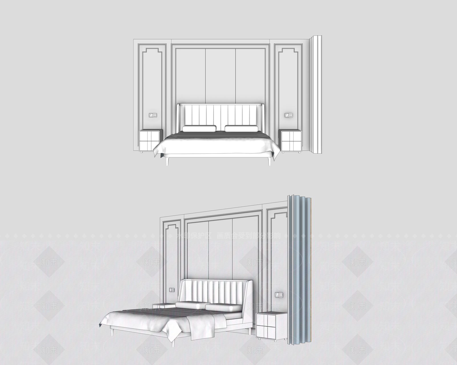 新中式家居卧室SU模型下载【ID:1234540832】