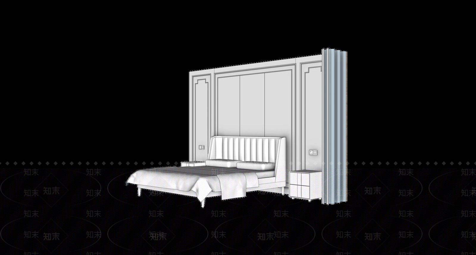 新中式家居卧室SU模型下载【ID:1234540832】