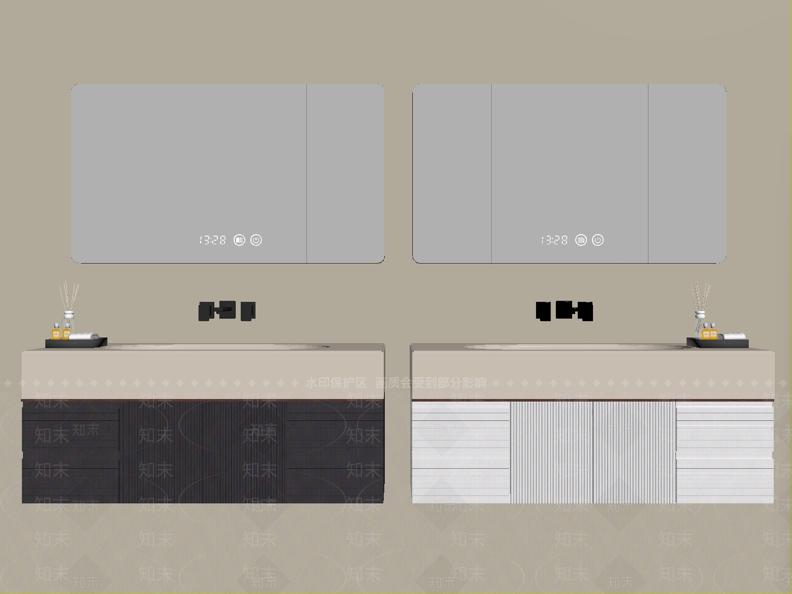 奶油风浴室柜SU模型下载【ID:1234546636】