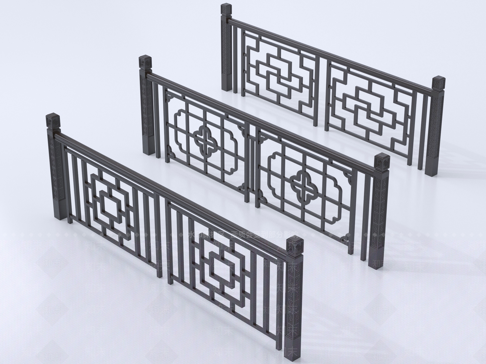 新中式栏杆3D模型渲染效果图