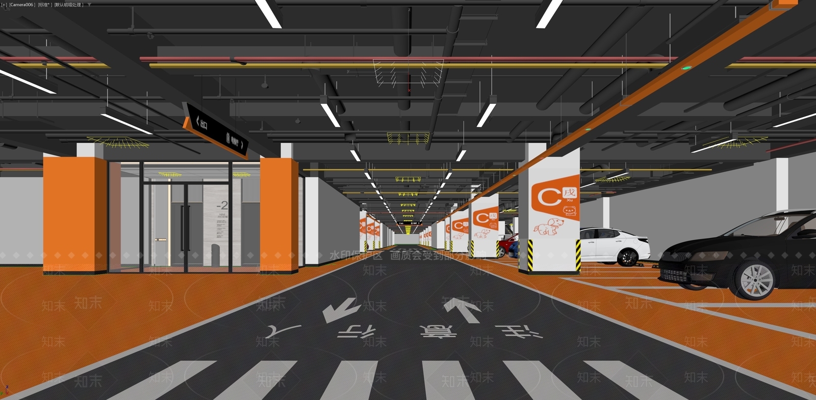 现代室内停车场3D模型下载【ID:1234547704】