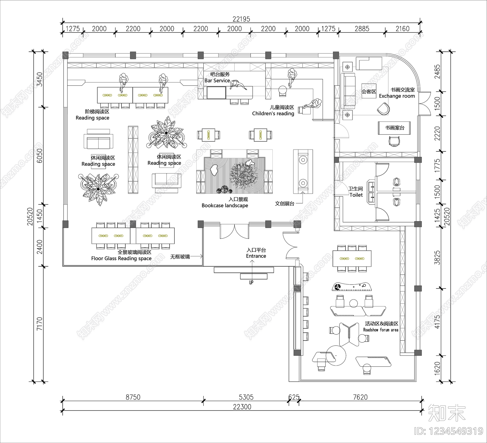 书店cad施工图下载【ID:1234549319】