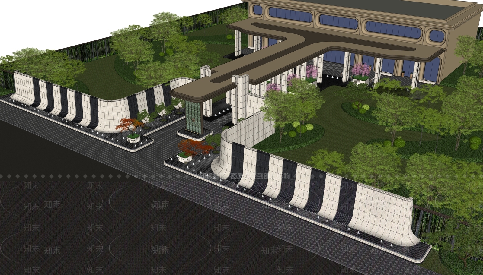 现代主义入口大门SU模型下载【ID:1234550214】