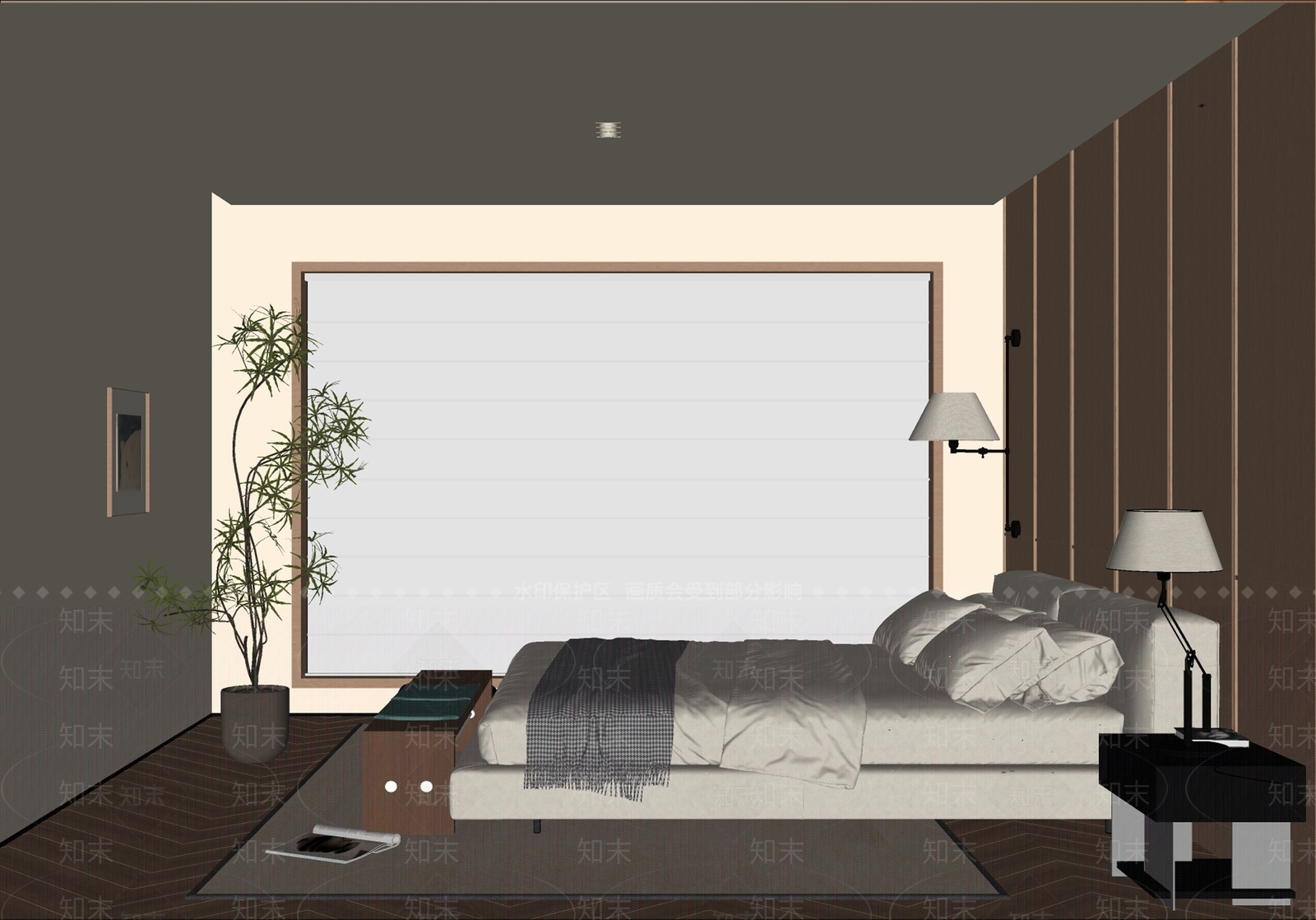 奶油风主卧SU模型下载【ID:1234559254】