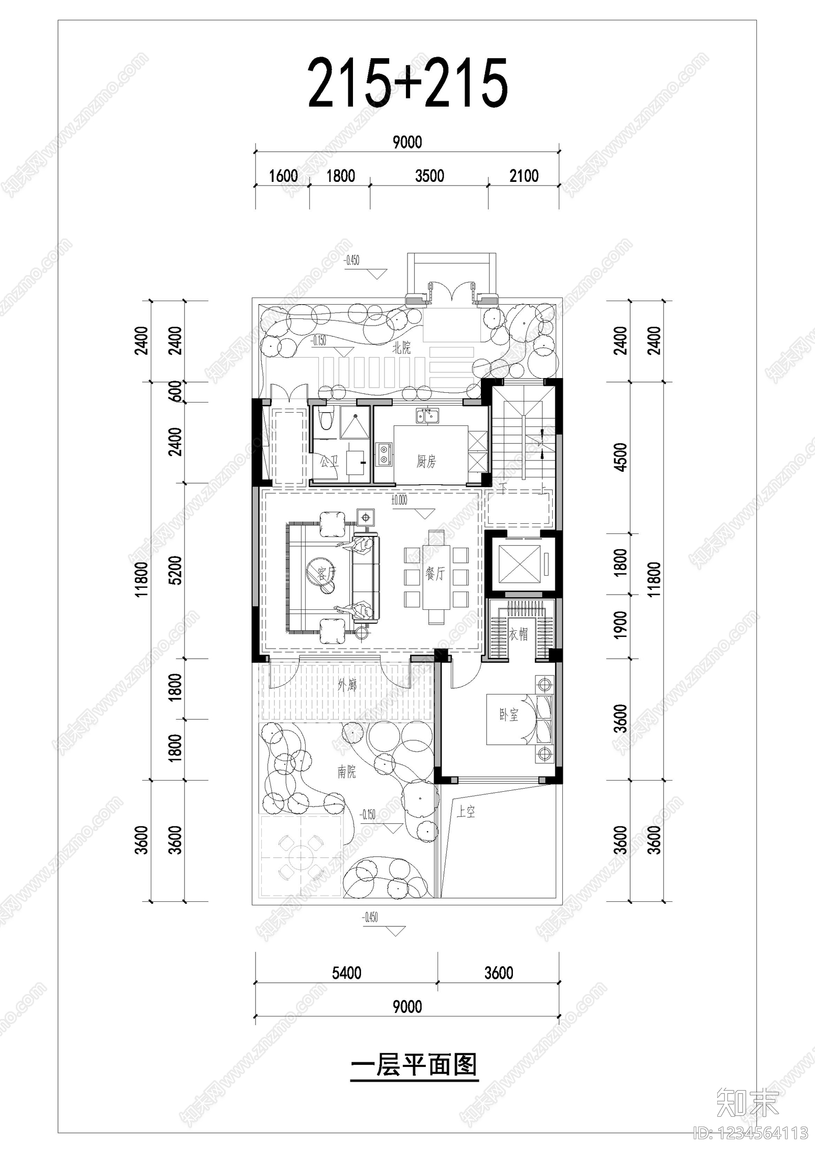 别墅建筑cad施工图下载【ID:1234564113】