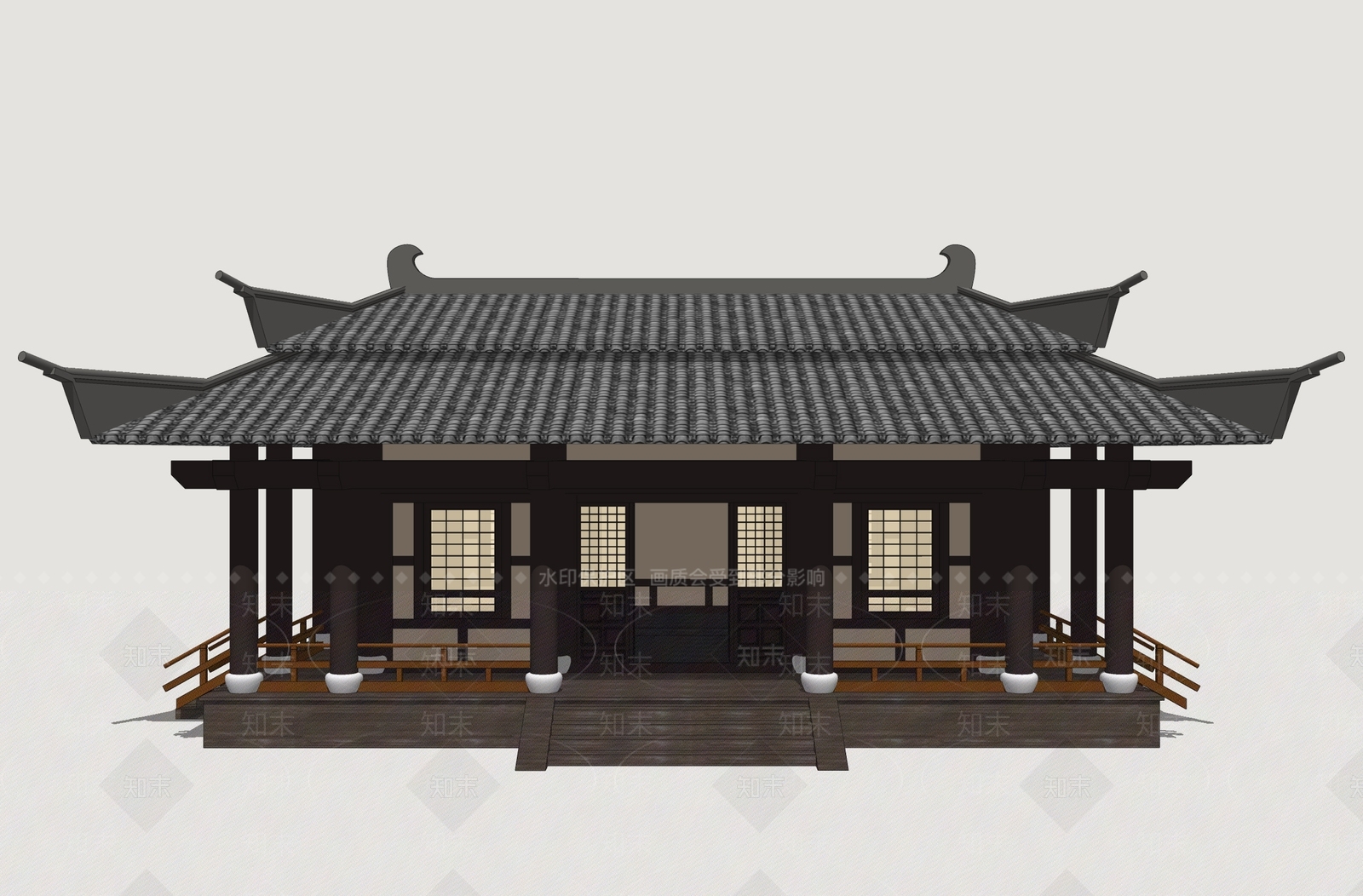 中式古建古建筑SU模型下载【ID:1234572017】