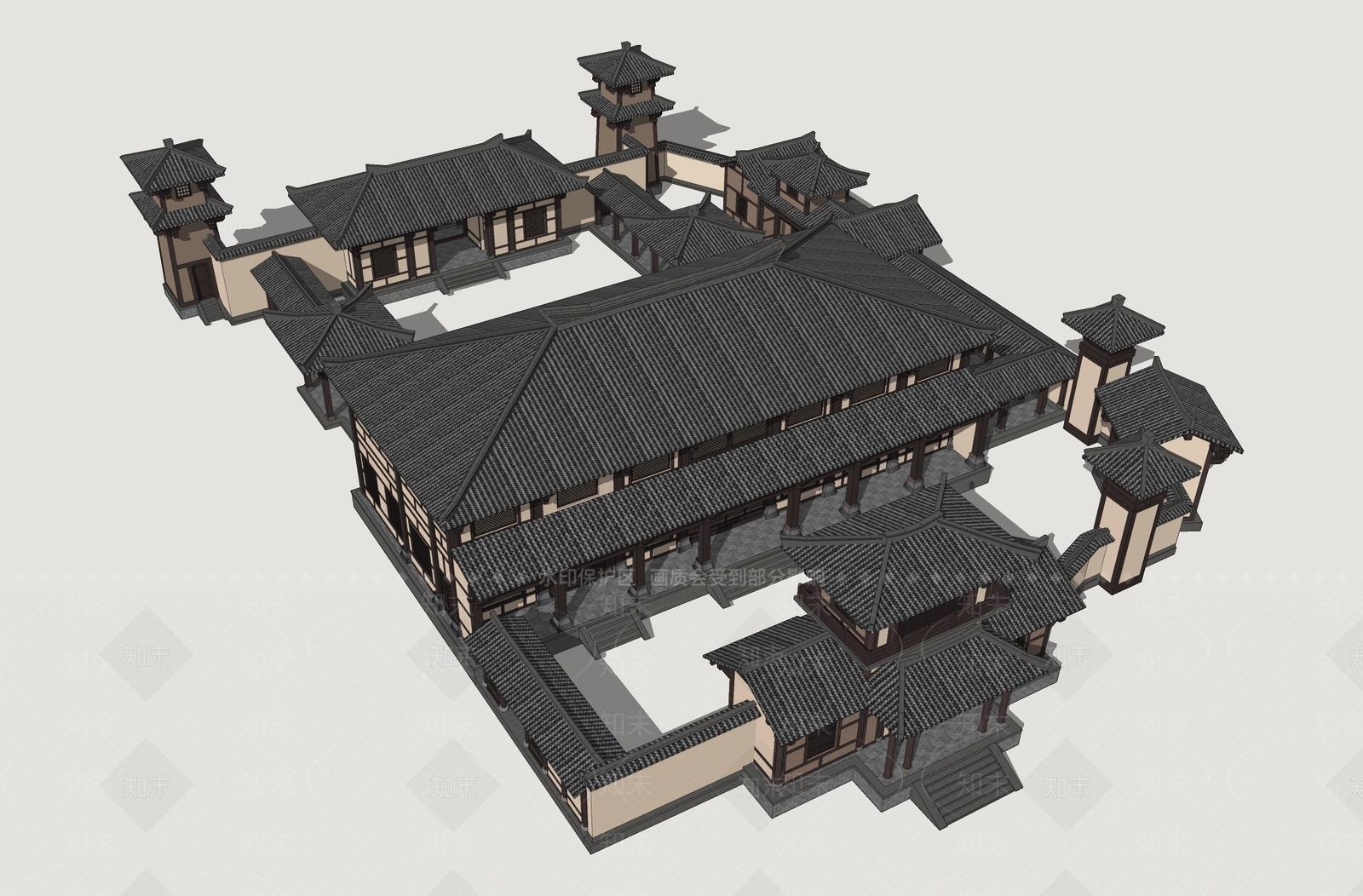 中式古建古建筑SU模型下载【ID:1234572029】