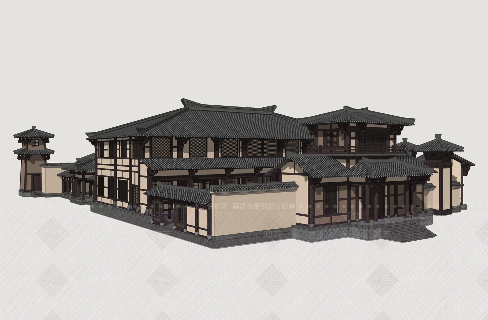 中式古建古建筑SU模型下载【ID:1234572029】