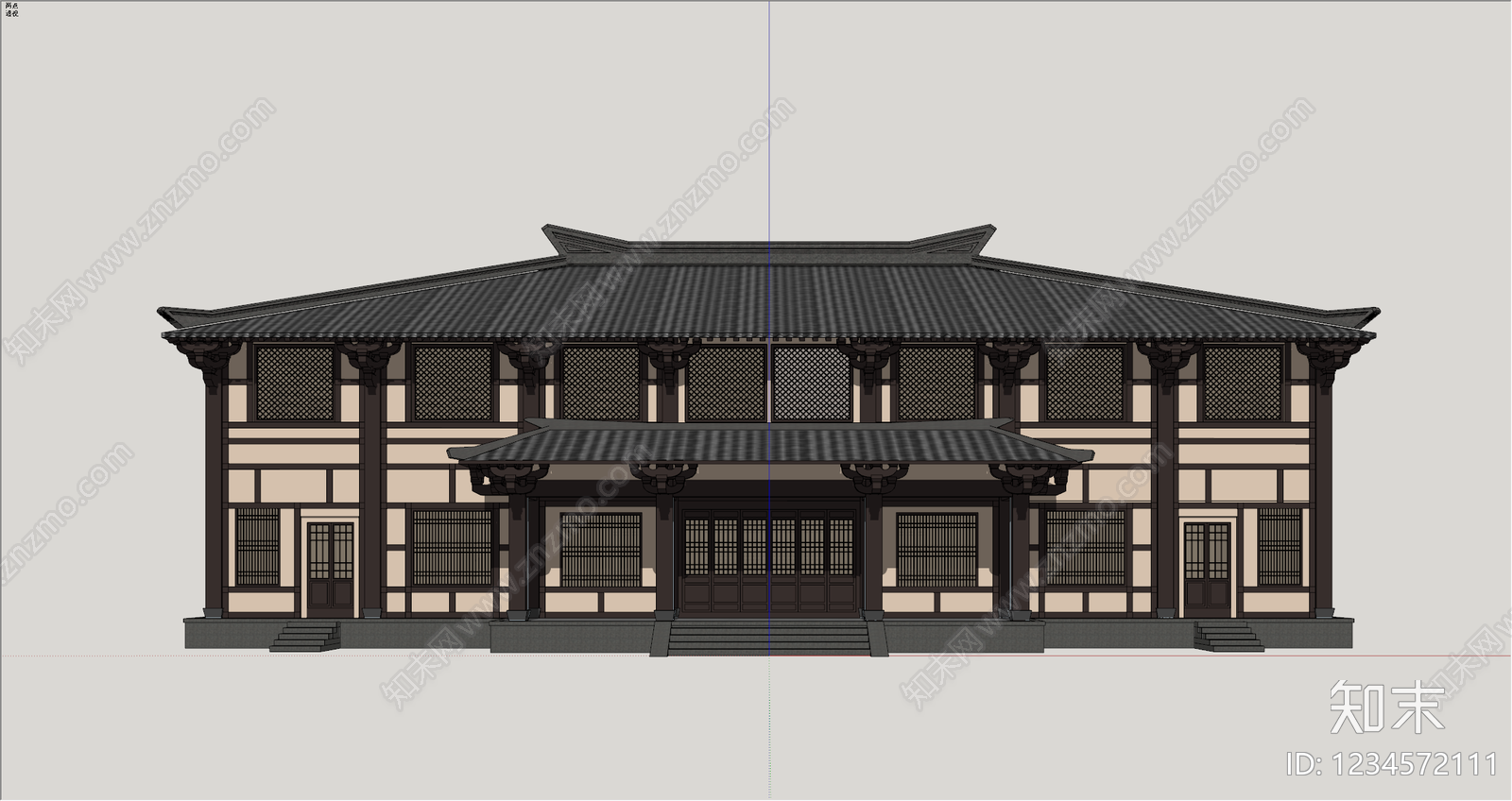 中式古建古建筑SU模型下载【ID:1234572111】