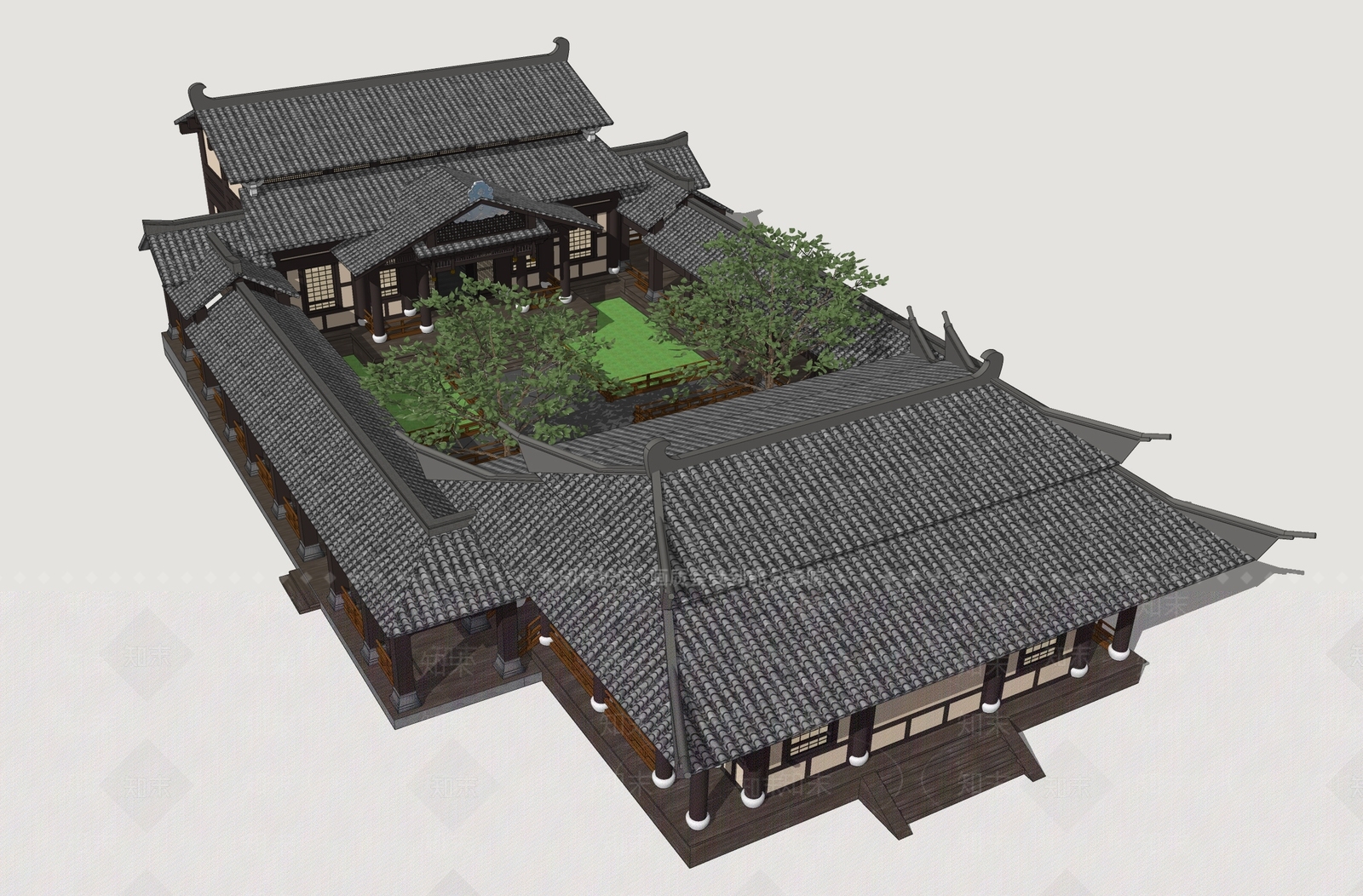 中式古建古建筑SU模型下载【ID:1234572143】