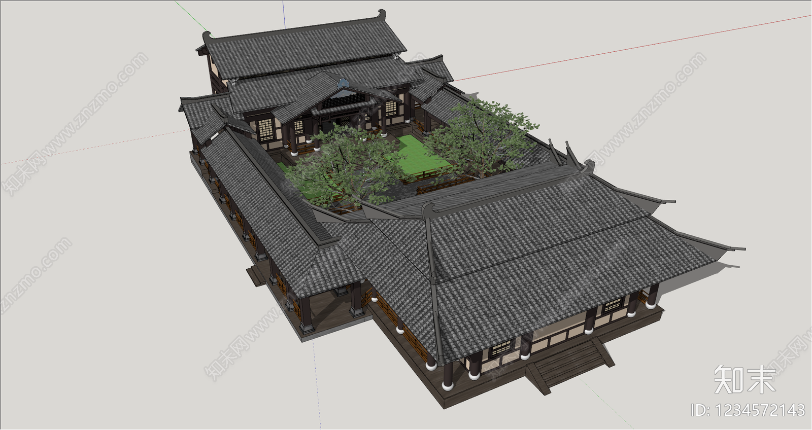 中式古建古建筑SU模型下载【ID:1234572143】