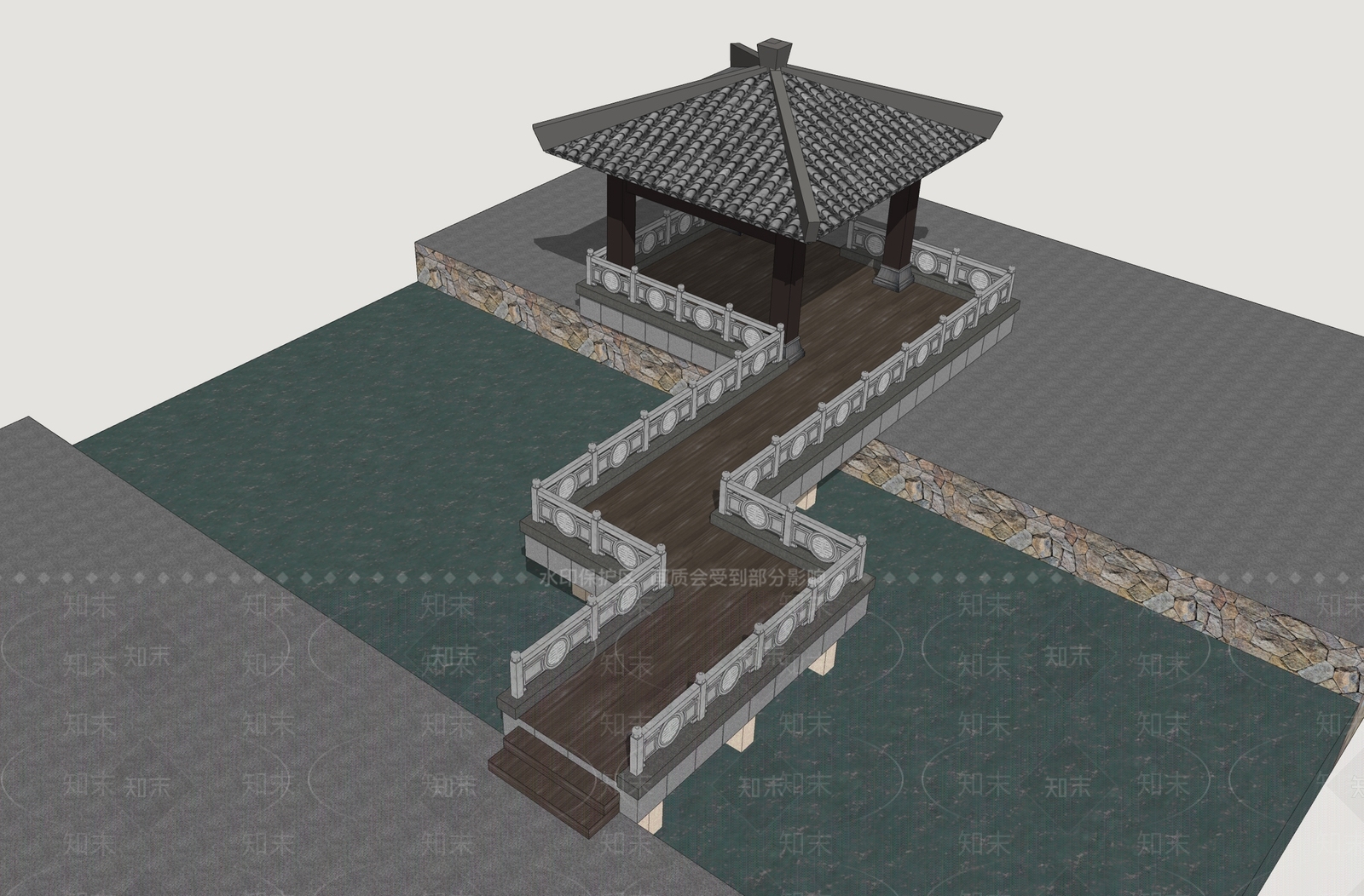 中式古建景观桥SU模型下载【ID:1234572105】