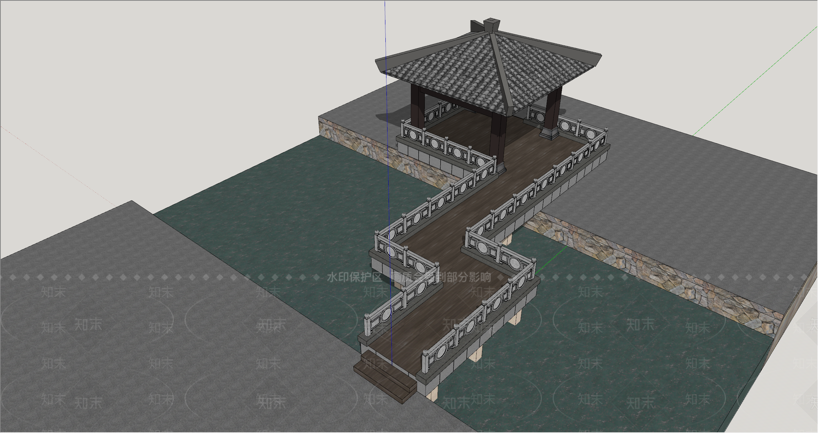 中式古建景观桥SU模型下载【ID:1234572105】