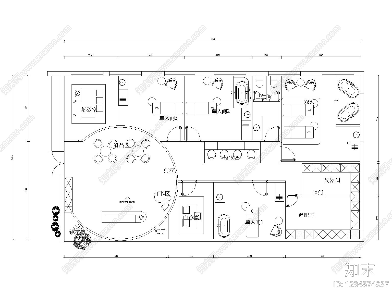 美容院cad施工图下载【ID:1234574937】