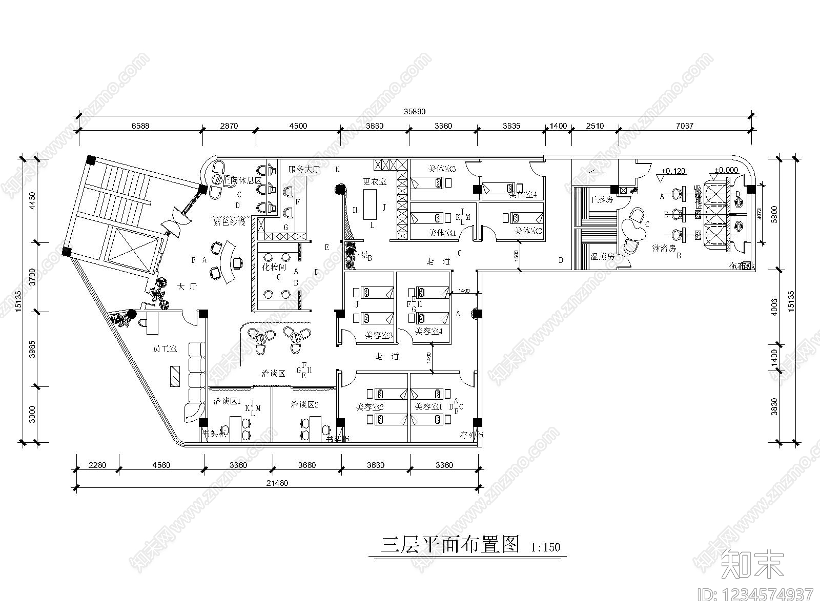 美容院cad施工图下载【ID:1234574937】
