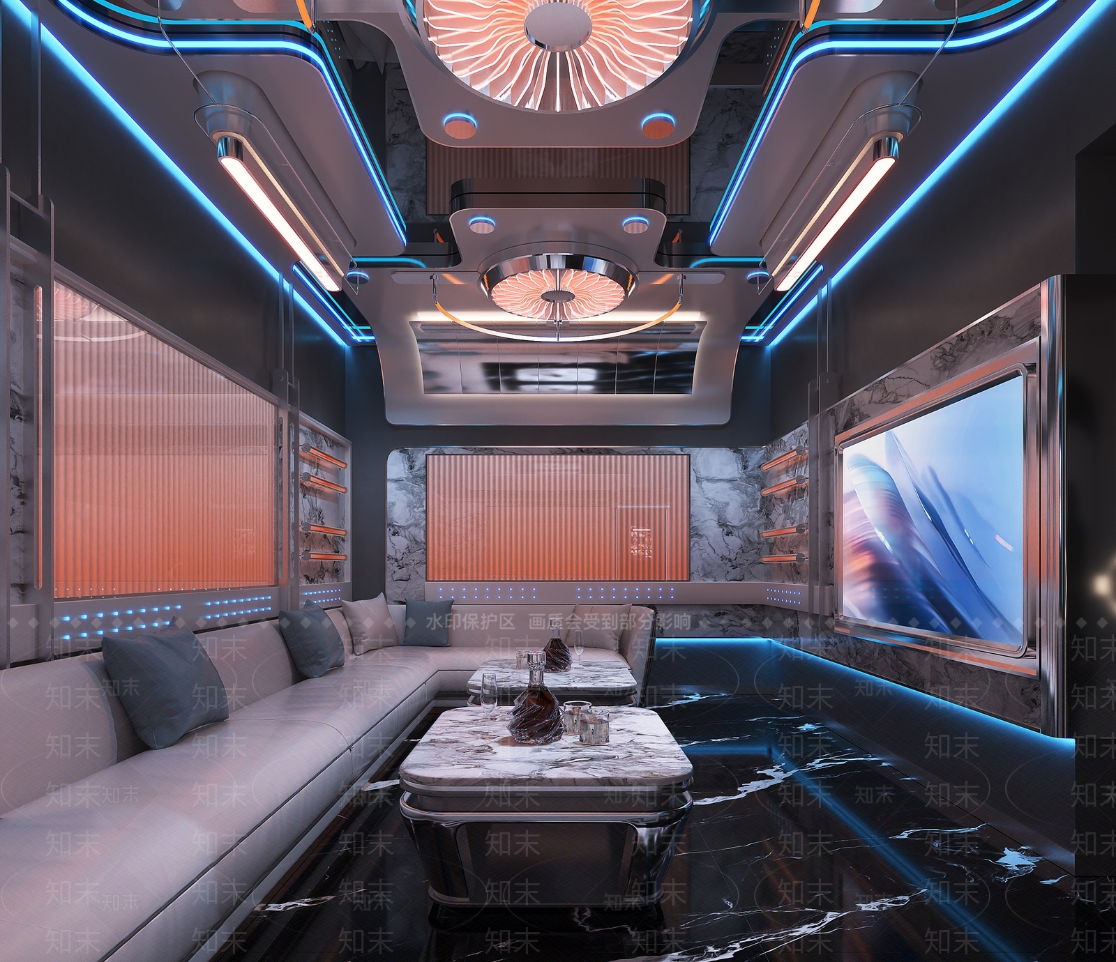 赛博朋克风KTV3D模型渲染效果图