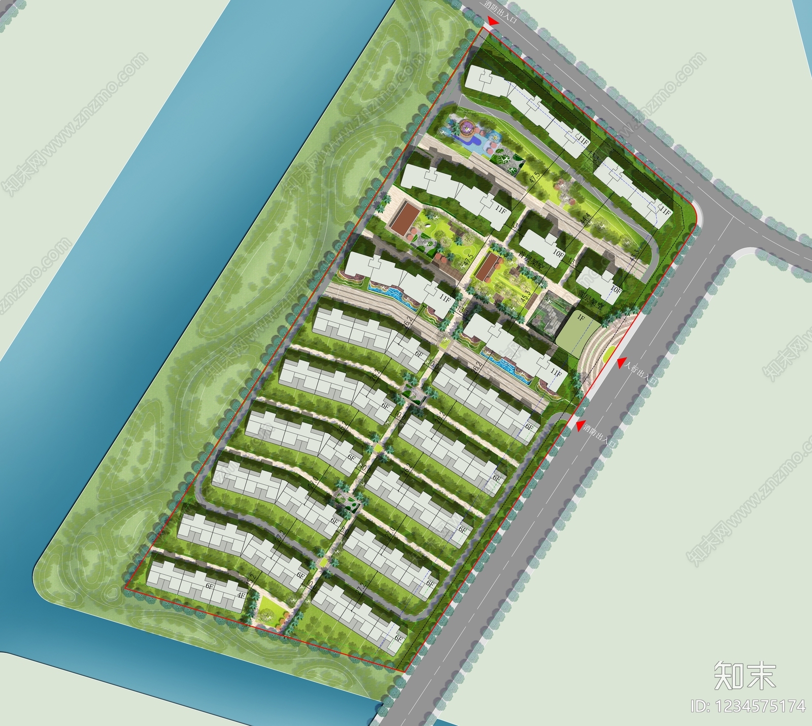 居住区规划cad施工图下载【ID:1234575174】
