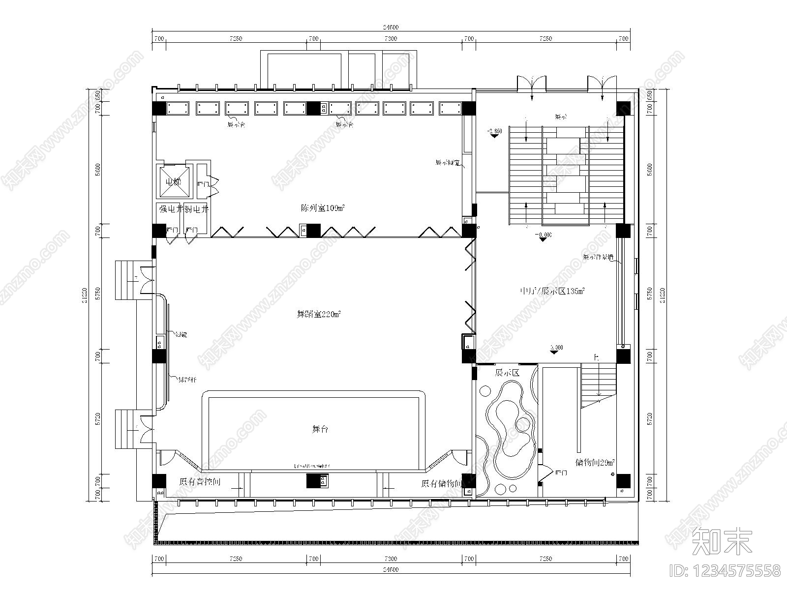舞蹈室cad施工图下载【ID:1234575558】