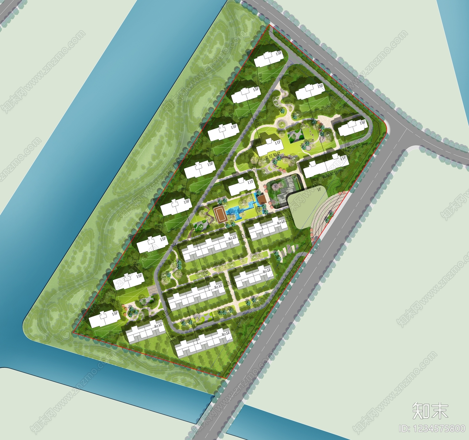 居住区规划cad施工图下载【ID:1234575800】
