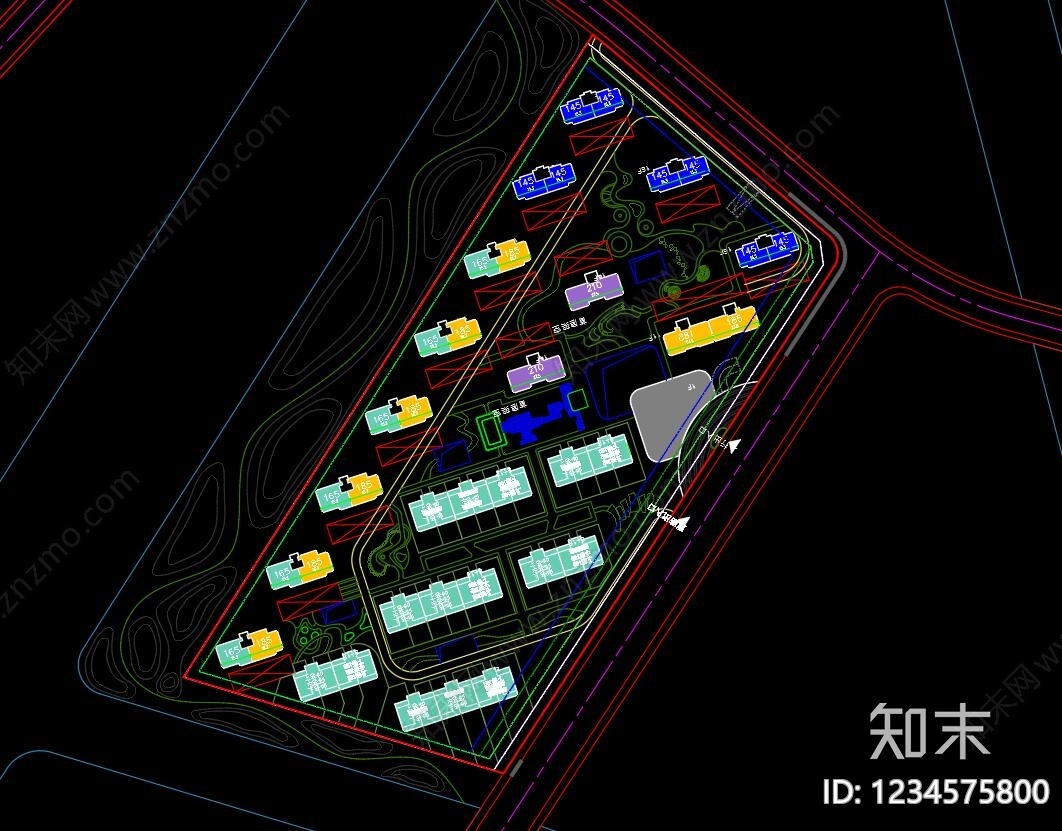 居住区规划cad施工图下载【ID:1234575800】