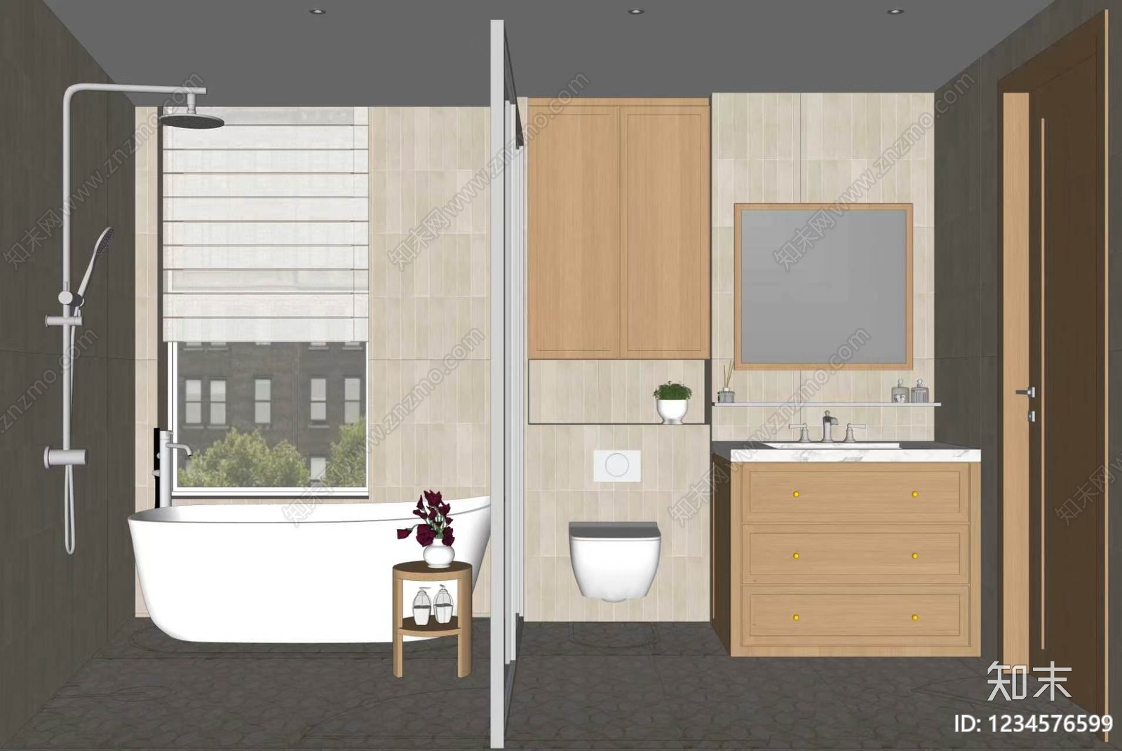 原木风卫生间SU模型下载【ID:1234576599】